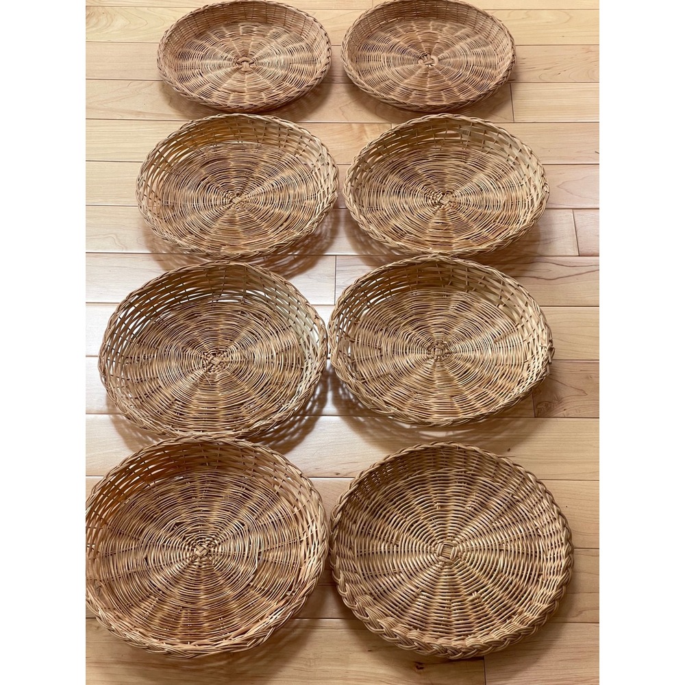 8pc Wicker Paper Plate Holders Natural Woven Rattan Round Picnic BBQ 9.5 Inch